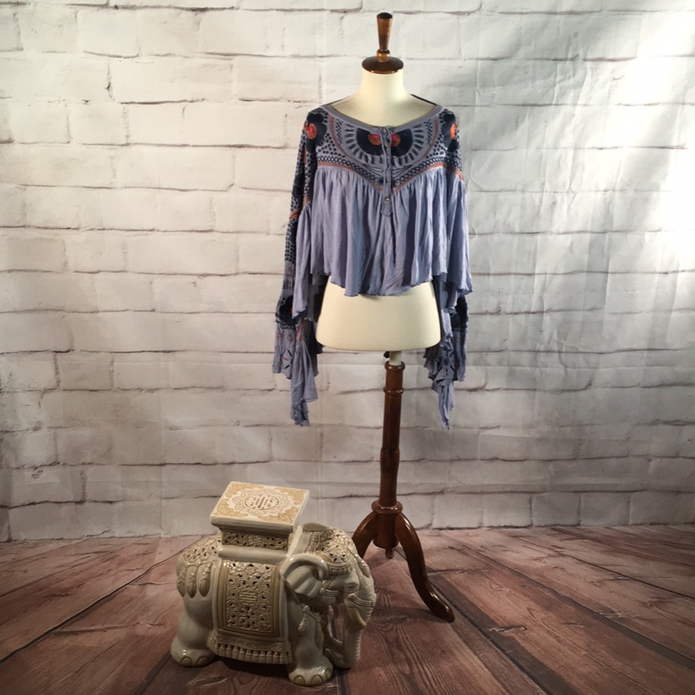 Embroidered Boho Women Top - Blue